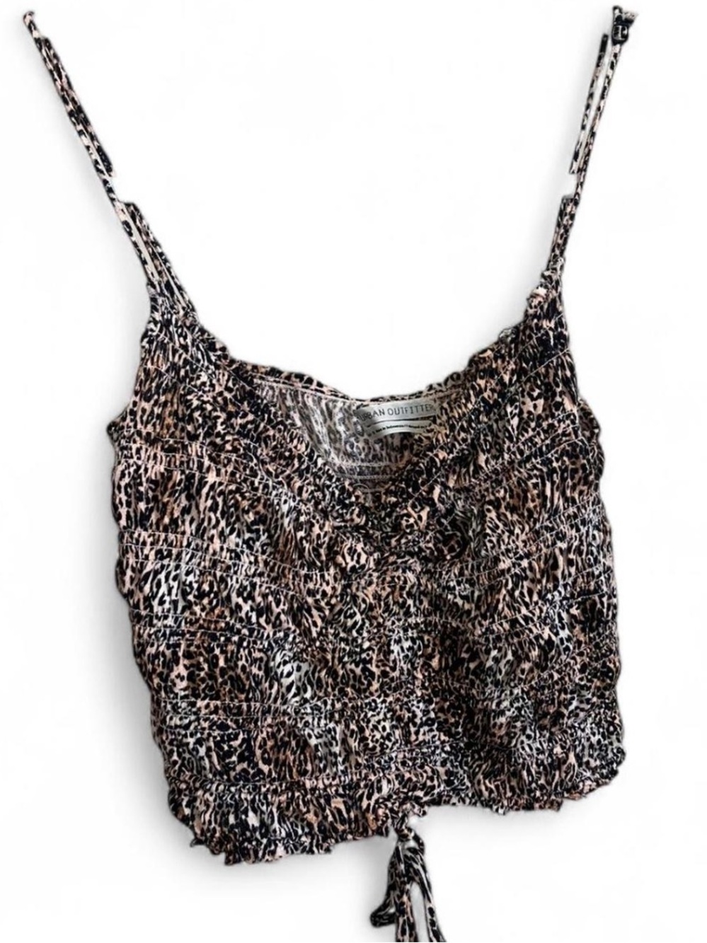 Urban Outfitters Brown and Pink Smocked Animal Print Cami